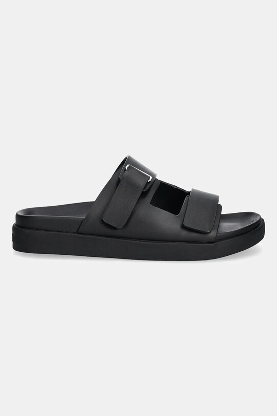 Кожаные шлепанцы Calvin Klein FLAT ADJ SLIDE EYELET HW0HW02489 чёрный SS25