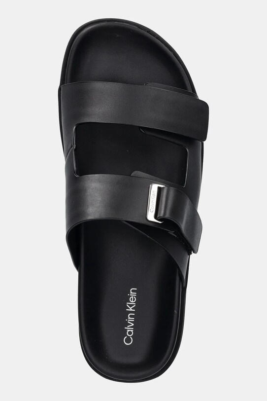 Кожаные шлепанцы Calvin Klein FLAT ADJ SLIDE EYELET чёрный HW0HW02489