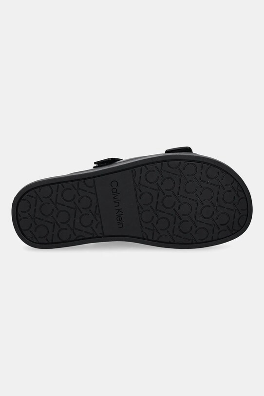 Кожаные шлепанцы Calvin Klein FLAT ADJ SLIDE EYELET HW0HW02489 чёрный