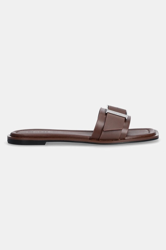 Calvin Klein klapki skórzane FLAT SLIDE W/BUCKLE - LTH HW0HW02490 brązowy SS25