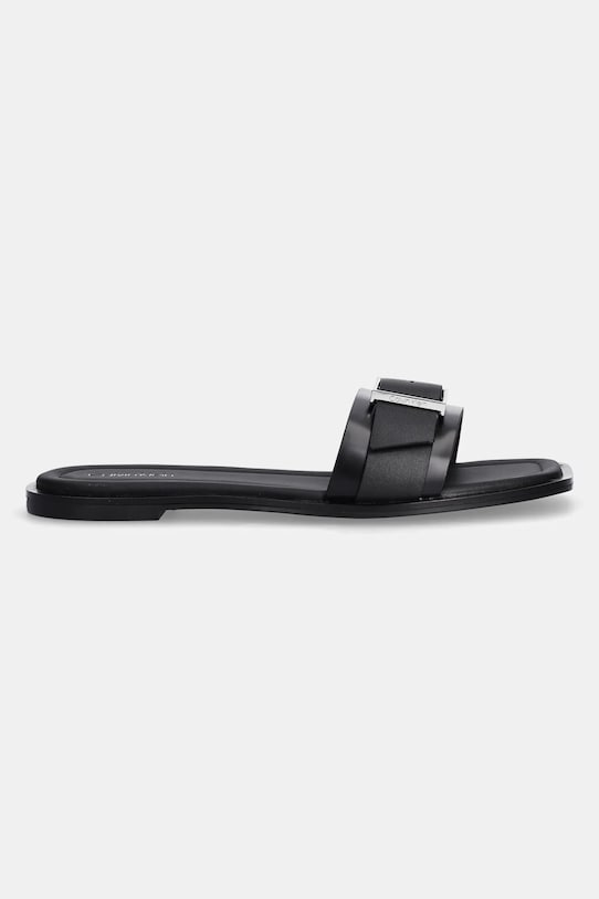Calvin Klein slapi de piele FLAT SLIDE W/BUCKLE - LTH HW0HW02490 negru SS25