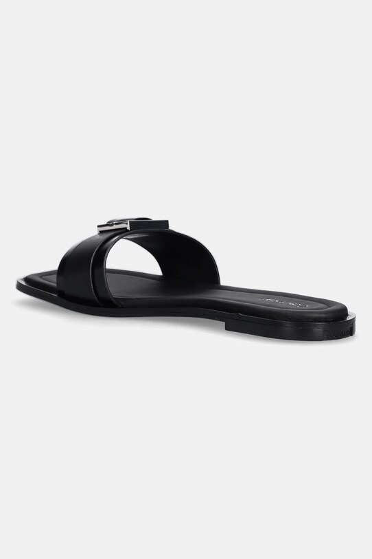 Încălțăminte Calvin Klein slapi de piele FLAT SLIDE W/BUCKLE - LTH HW0HW02490 negru