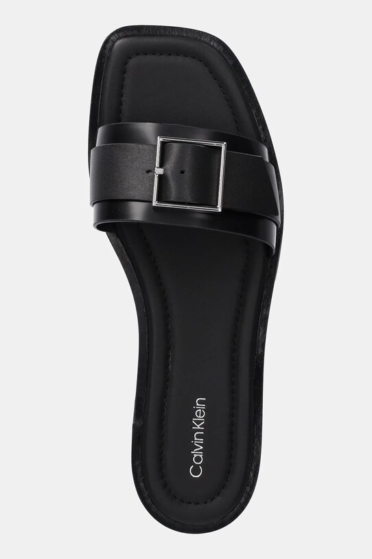 Calvin Klein slapi de piele FLAT SLIDE W/BUCKLE - LTH negru HW0HW02490