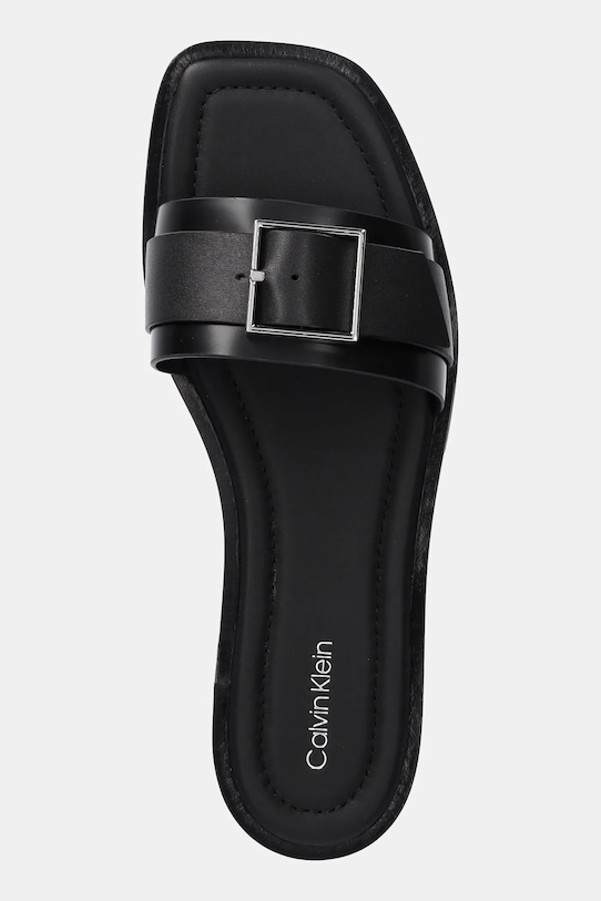 Шкіряні шльопанці Calvin Klein FLAT SLIDE W/BUCKLE - LTH чорний HW0HW02490