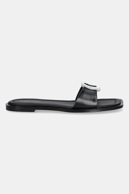 Кожаные шлепанцы Calvin Klein FLAT SLIDE W/CK HW BIG - LTH HW0HW02482 чёрный SS25
