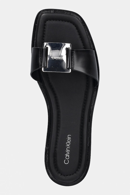 Кожаные шлепанцы Calvin Klein FLAT SLIDE W/CK HW BIG - LTH чёрный HW0HW02482