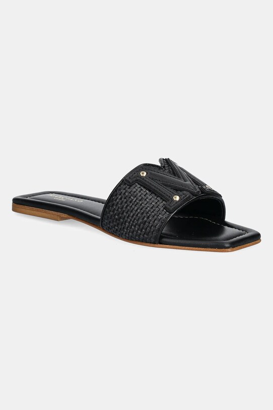 Pantofle Guess RAMADA RAFIA SLIDE přírodní kůže černá 5GGZ39.7329A.JBLK
