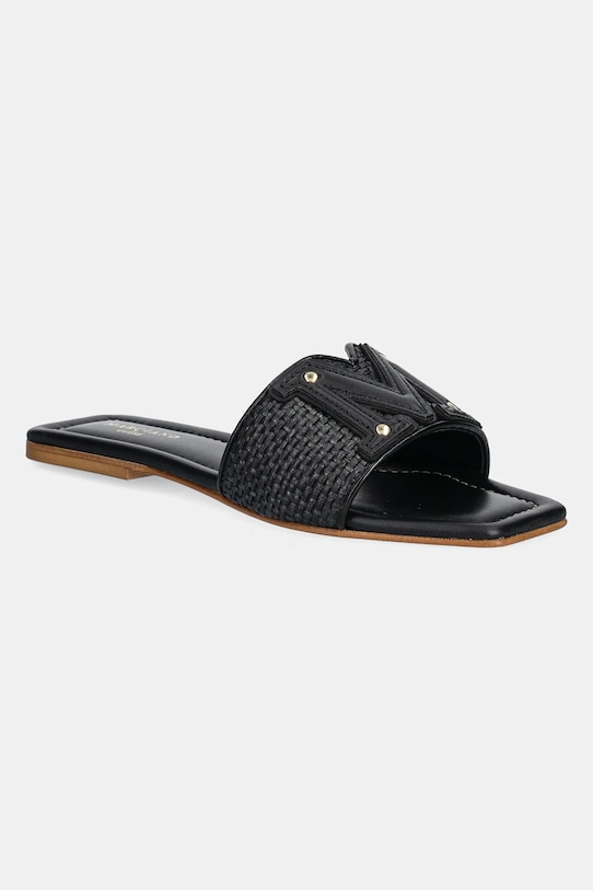 Šľapky Guess RAMADA RAFIA SLIDE usňová koža čierna 5GGZ39.7329A.JBLK