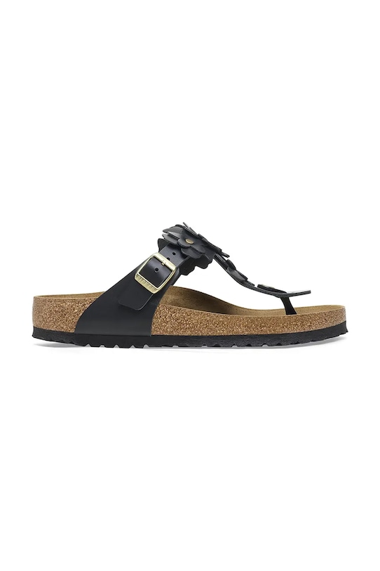 Birkenstock slapi de piele Gizeh Flowers piele negru 1026719