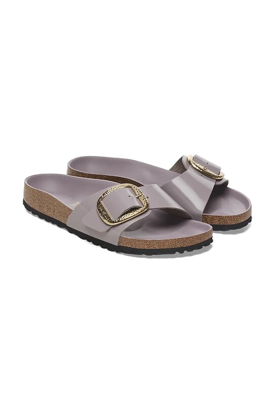Birkenstock klapki skórzane Madrid Hammered Big Buckle fioletowy 1029843