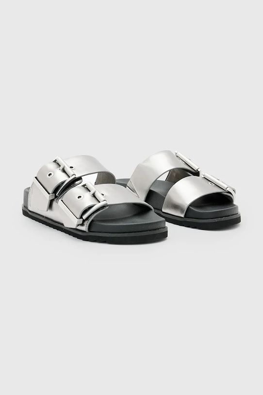 AllSaints klapki skórzane Sian Sandal W037FC srebrny SS25