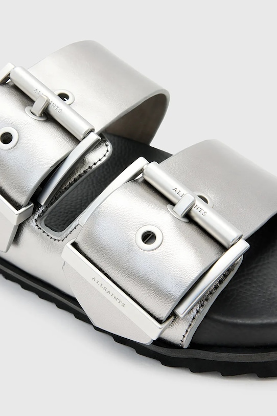 AllSaints klapki skórzane Sian Sandal srebrny W037FC