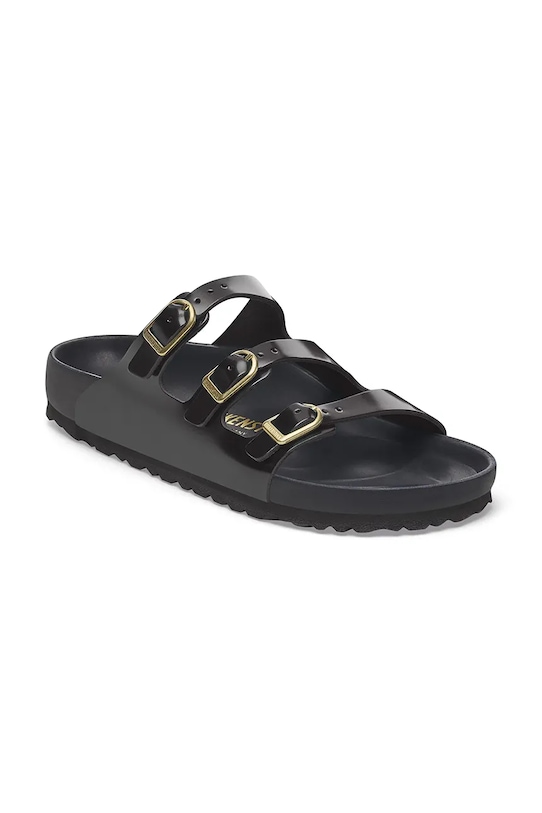 Birkenstock klapki skórzane Florida D-Buckle Exq 1029385 czarny SS25