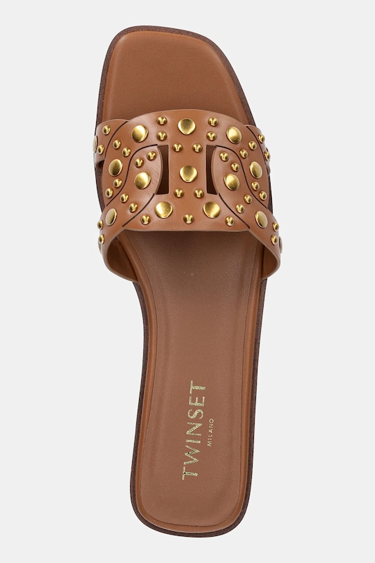 Kožené pantofle Twinset hnědá 251TGT072.00057