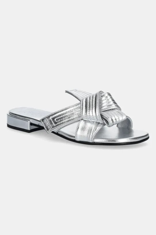 Kenzo klapki skórzane Mule płaski srebrny FE62MU125L77.AG
