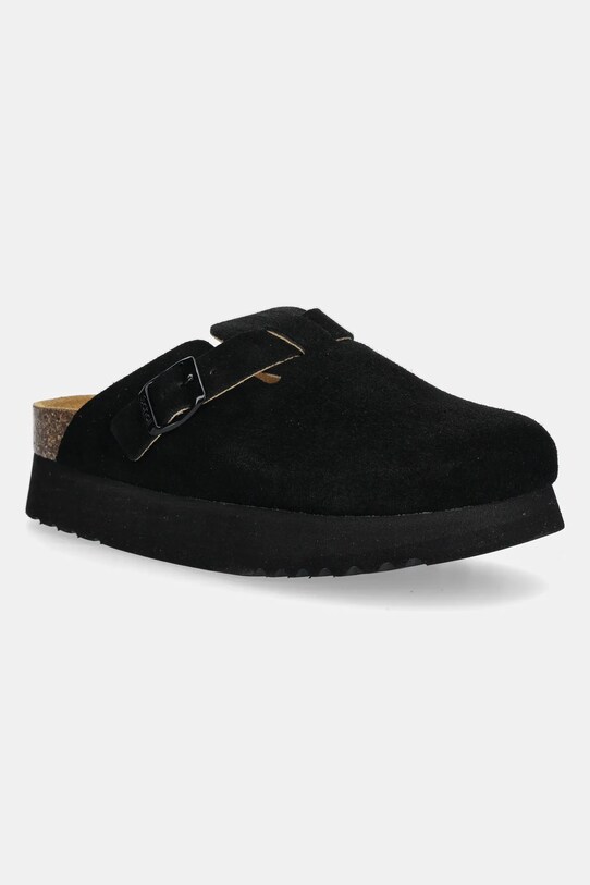 Scholl papuci din piele JUSTINE platformă negru F315781004