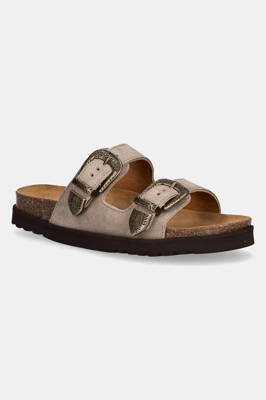 Scholl papuci din piele IRVING piele întoarsă bej F315942361