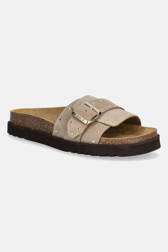 Scholl papuci din piele JOYCE piele întoarsă bej F322432361