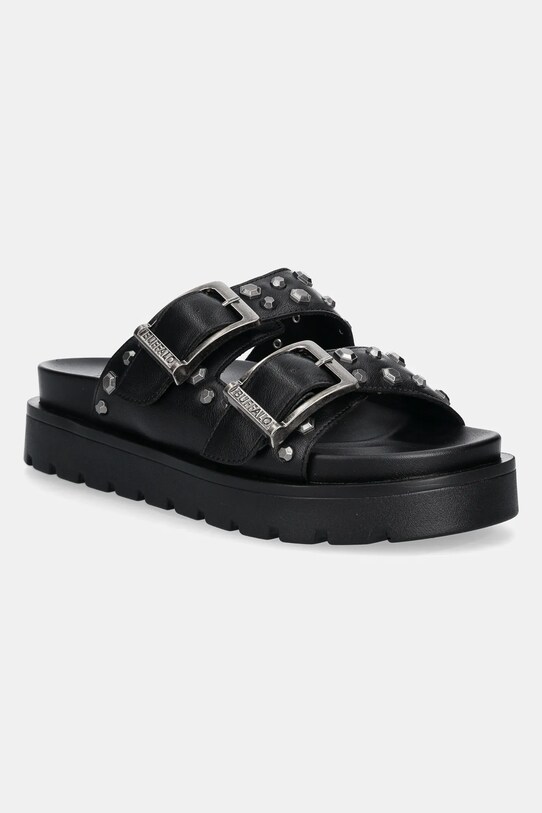Buffalo papuci Raya Ari Stud imitatie de piele lacuita negru 1602290.BLK