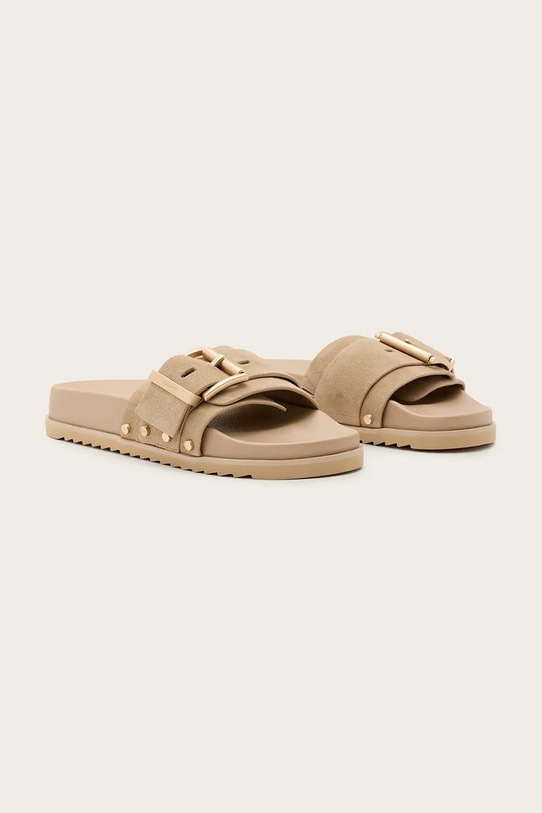 AllSaints klapki skórzane Ellie Stud Slider W040FC beżowy SS25