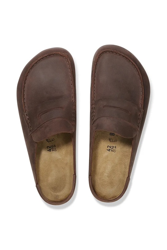 Birkenstock klapki skórzane Naples Wrapped LEOI 1029700 brązowy
