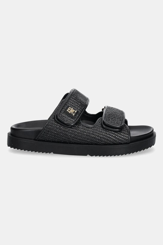 Tommy Hilfiger papuci TH DOUBLE STRAP RAFFIA SANDAL FW0FW08940 negru SS25
