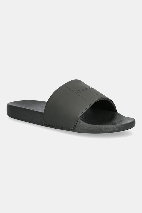 Pantofle Calvin Klein POOL SLIDE W/ CK SQUARE textilní zelená HM0HM01754