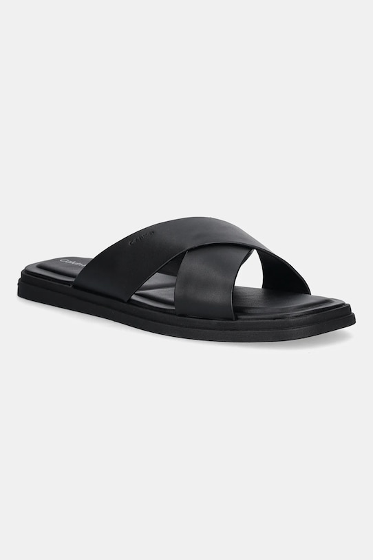 Δερμάτινες παντόφλες Calvin Klein CRISS CROSS SANDAL μαύρο HM0HM01737