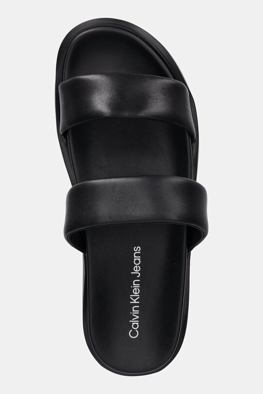 Παντόφλες Calvin Klein Jeans FLAT MOLDED DOUBLEBAR SANDAL LTH μαύρο YM0YM01226
