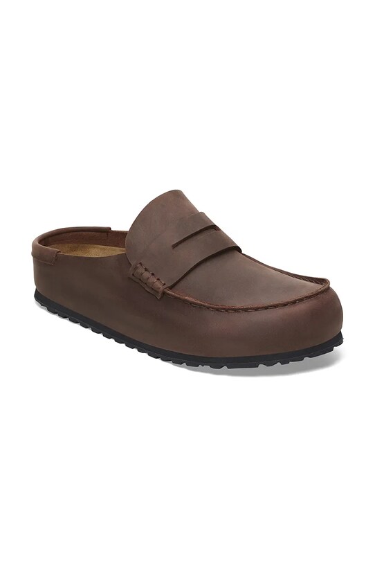 Birkenstock klapki skórzane Naples Wrapped LEOI 1029617 brązowy SS25