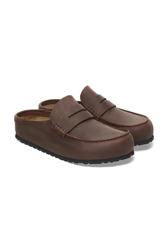 Birkenstock klapki skórzane Naples Wrapped LEOI brązowy 1029617