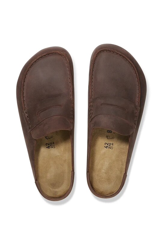 Birkenstock klapki skórzane Naples Wrapped LEOI 1029617 brązowy