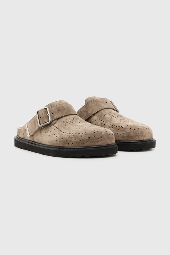 AllSaints klapki zamszowe Randal Mule M003FC.GRE brązowy SS25