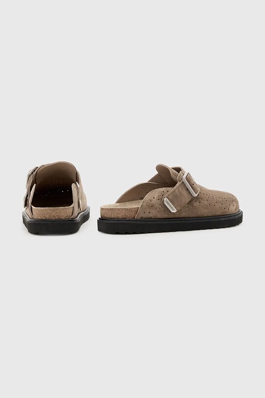Obuwie AllSaints klapki zamszowe Randal Mule M003FC.GRE brązowy
