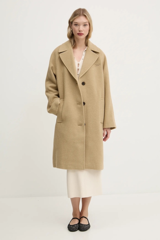 Tommy Jeans płaszcz z domieszką wełny DW0DW20166 beżowy SS25