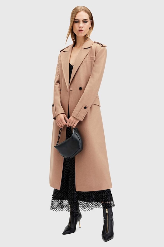 Вовняне пальто AllSaints AUGUSTA W058OA бежевий
