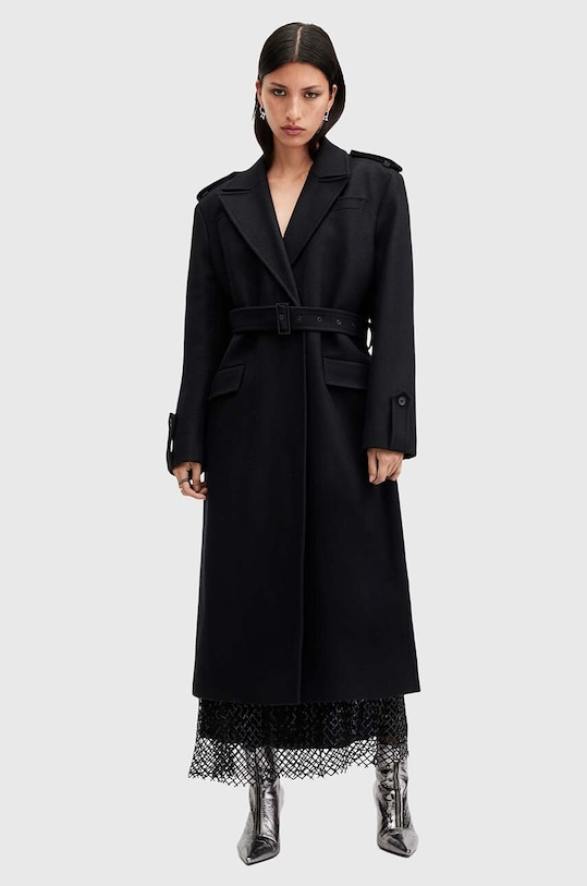 Шерстяное пальто AllSaints AUGUSTA с подкладкой чёрный W058OA