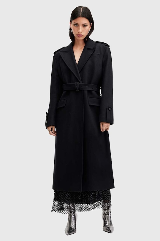 Μάλλινο παλτό AllSaints AUGUSTA μαλλί μαύρο W058OA