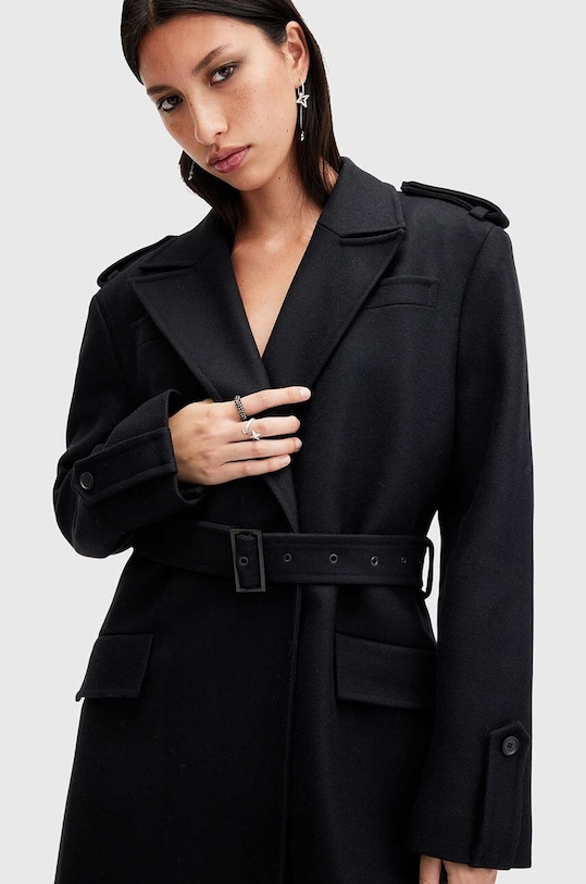 Μάλλινο παλτό AllSaints AUGUSTA W058OA μαύρο SS25