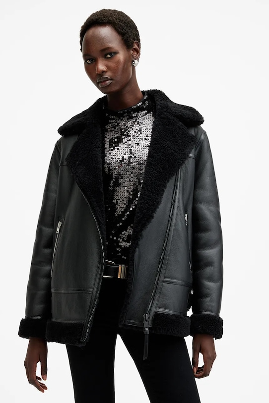 Kožená bunda AllSaints SOLA přechodné černá W120LB