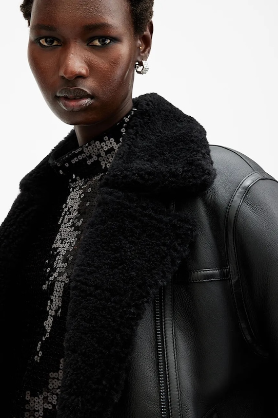 Kožená bunda AllSaints SOLA W120LB černá SS25