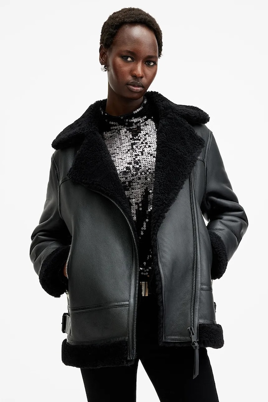 Kožená bunda AllSaints SOLA W120LB černá