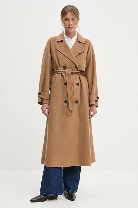 Шерстяное пальто Tommy Hilfiger без подкладки коричневый WW0WW45919