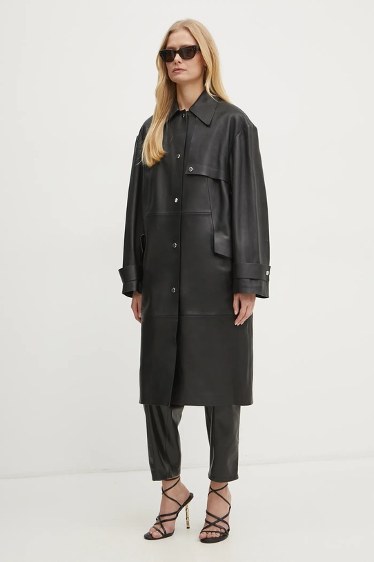 Шкіряний плащ BOSS лицьова шкіра чорний 50531308