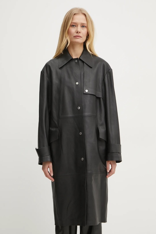 Шкіряний плащ BOSS 50531308 чорний SS25
