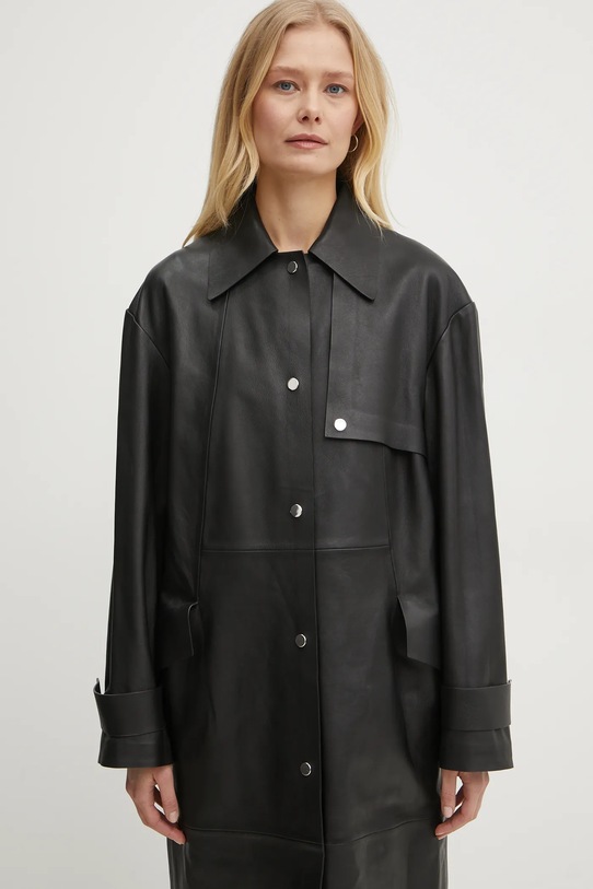 Шкіряний плащ BOSS чорний 50531308