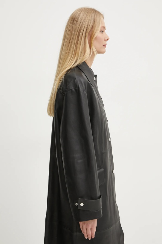 Шкіряний плащ BOSS 50531308 чорний