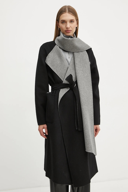 Karl Lagerfeld płaszcz wełniany dwustronny bez kaptura czarny A1W15018