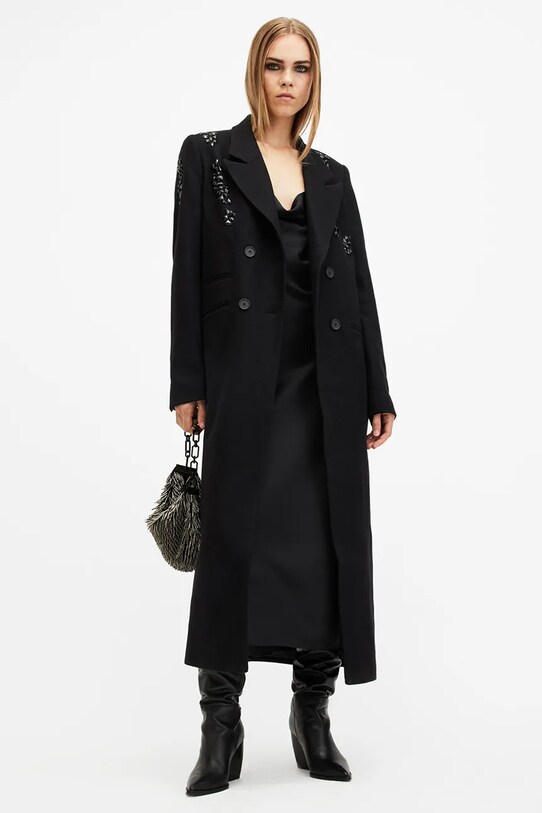 Шерстяное пальто AllSaints ELLEN слегка утеплённая модель чёрный W092OB