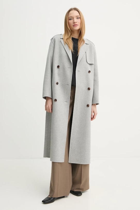 Шерстяное пальто Theory O1101403 серый SS25